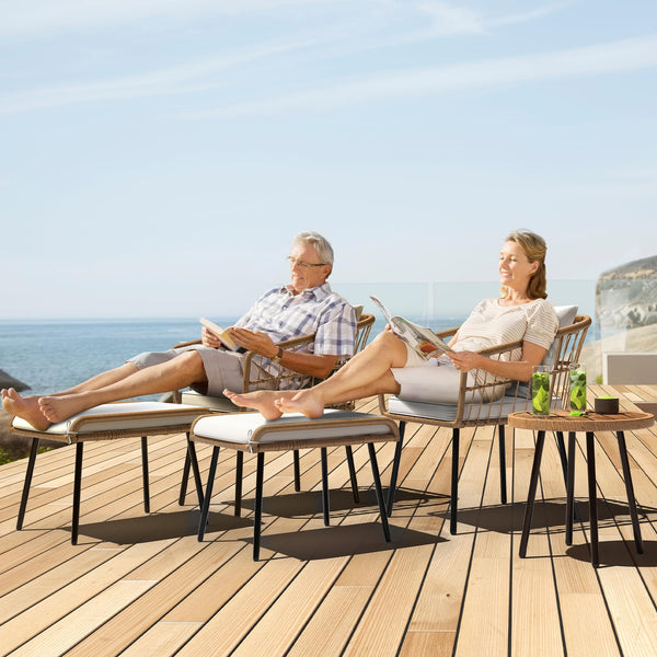 2-Piece Outdoor Wicker Ottoman Set with Cushions