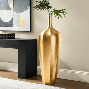 Fluted Floor Vase with Metallic Finish — Fiberglass, 48.75" Tall