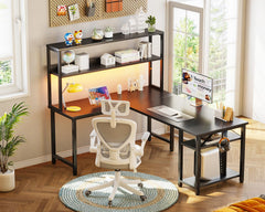 L-Shaped Gaming Desk with Hutch & Storage Shelves