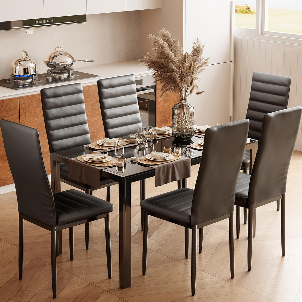 7-Piece Tempered Glass Dining Table Set for 6