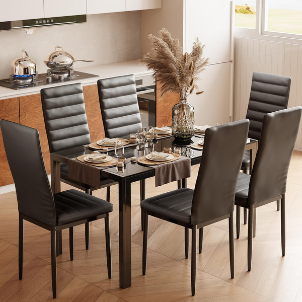 7-Piece Tempered Glass Dining Table Set for 6