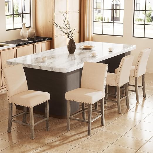 Counter Height Dining Table Set with Bar Stools – Farmhouse Square Kitchen Pub Table & Chairs