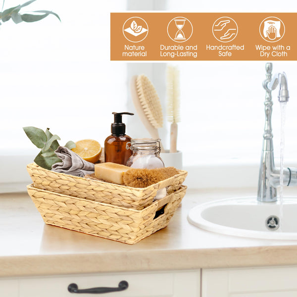 Trapezoid Wicker Storage Baskets with Handles – Water Hyacinth Organizer