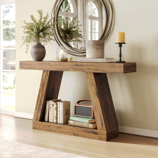 55-Inch Farmhouse Console Sofa Table with Storage Shelf