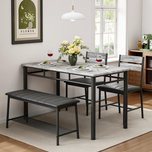 4-Piece Industrial Dining Table Set with Upholstered Bench and 2 Chairs