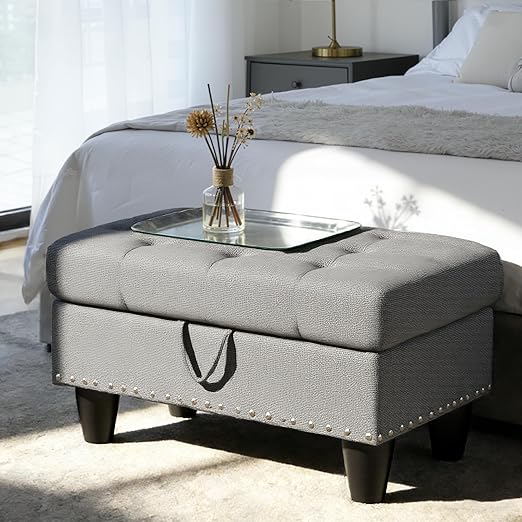 Linen Storage Ottoman Bench with Rivet Detail