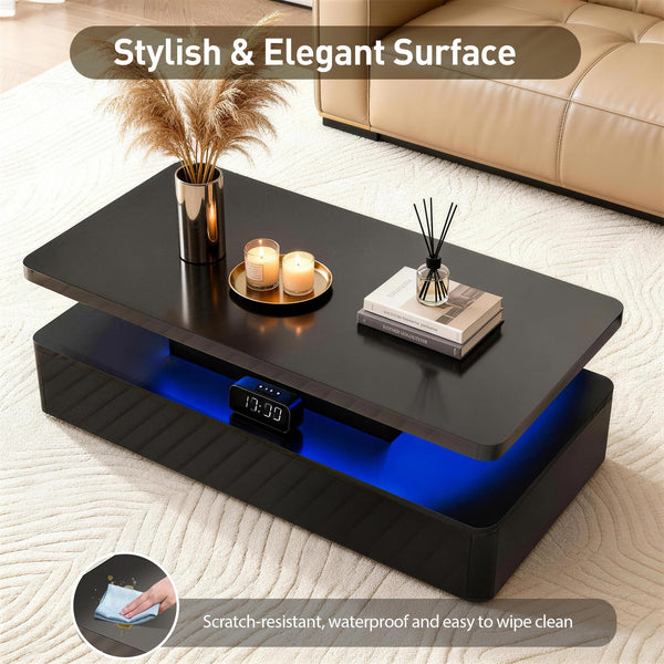 LED Coffee Table with Storage & Color Lights