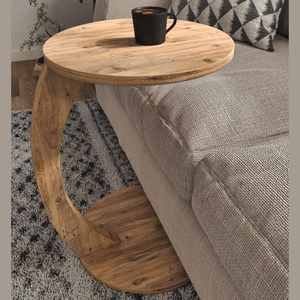 C Shaped End Table with Wheels - Round Rolling Side Table