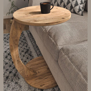 C Shaped End Table with Wheels - Round Rolling Side Table