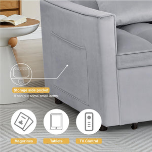 Convertible Sofa Bed with Adjustable Backrest & Side Pockets