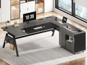 L-Shaped Desk with File Cabinet & Power Outlets