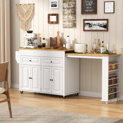 Extendable Kitchen Island Cart with Dining Table & Power Outlet
