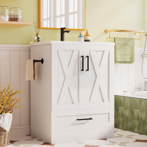 24-Inch Freestanding Bathroom Vanity with Sink and Storage Cabinet