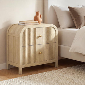 2-Drawer Nightstand with Wave-Fluted Front & Curved Top