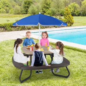 Kids Picnic Table with Umbrella – 8-Seat Outdoor HDPE Set
