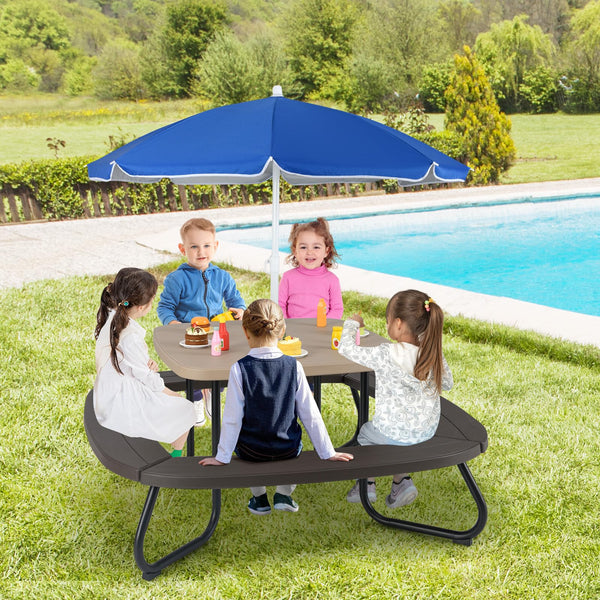 Kids Picnic Table with Umbrella – 8-Seat Outdoor HDPE Set