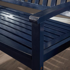 Acacia Wood Farmhouse Bench – PU Navy Blue