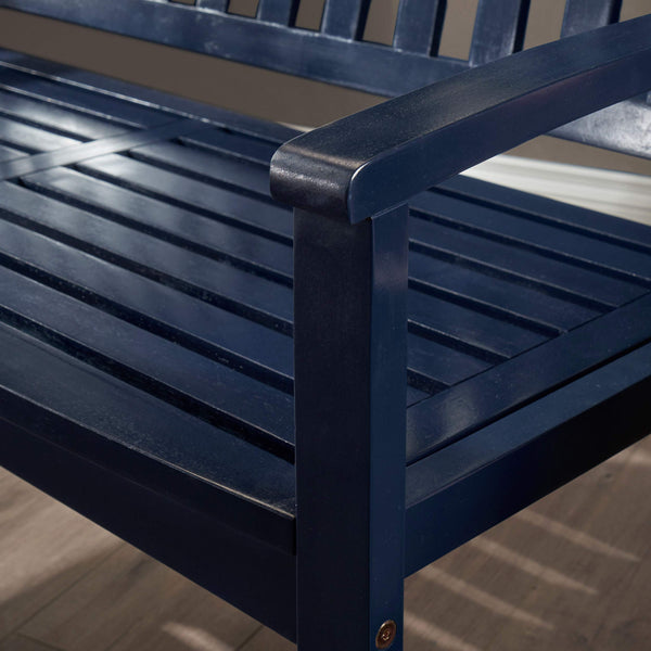 Acacia Wood Farmhouse Bench – PU Navy Blue