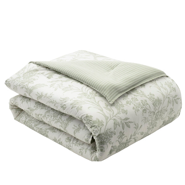 King Size Floral Toile Comforter Set – 7-Piece Cotton Bedding