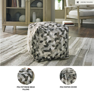 Geometric Patterned Pouf – Gray & Brown