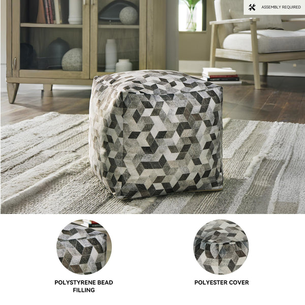 Geometric Patterned Pouf – Gray & Brown