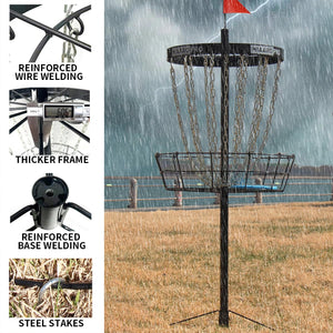 Portable Disc Golf Basket with 24 Heavy-Duty Chains – PDGA Approved