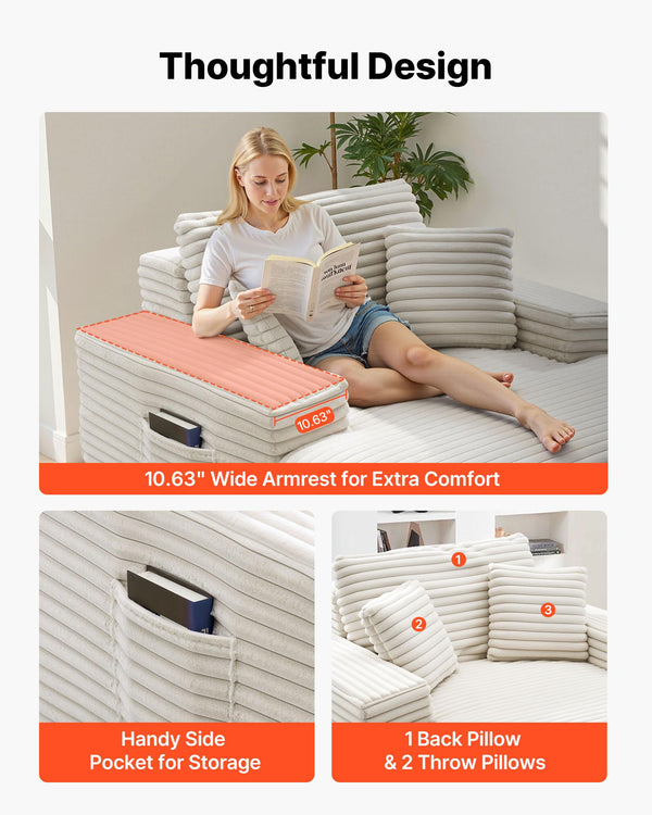 Oversized Faux Fur Chaise Lounge Chair with Pillows & Armrests