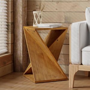 Twisted X Base Solid Wood End Table