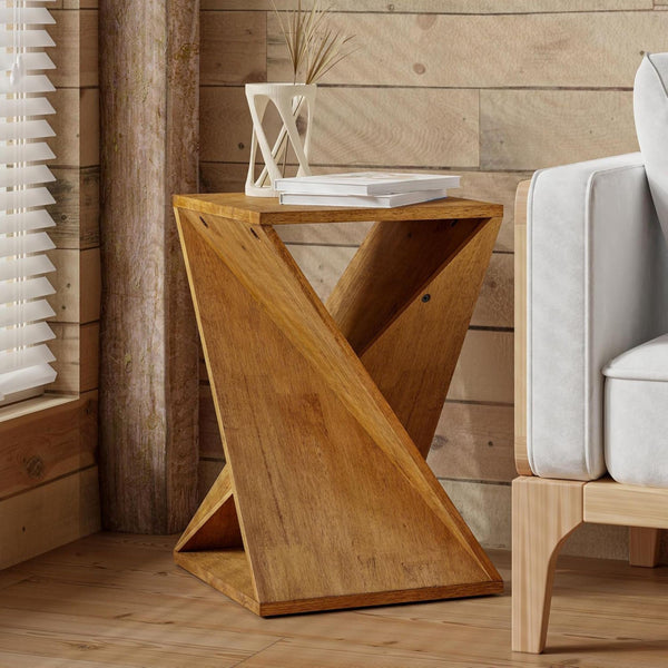 Twisted X Base Solid Wood End Table