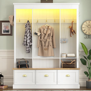 LED Hall Tree with Storage Bench, Shoe Cabinets & Coat Rack