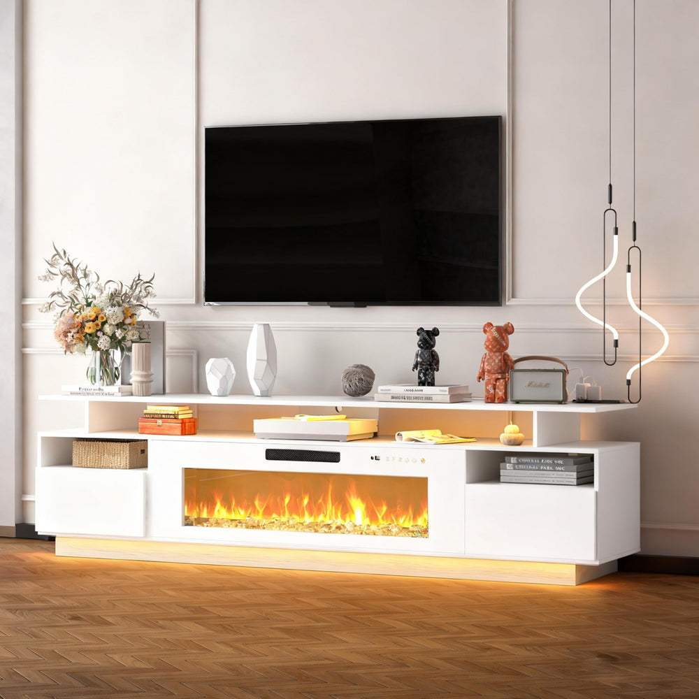 70" Electric Fireplace TV Stand with LED Lighting & Charging Station