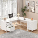 L-Shaped Corner Desk with 6 Drawers and File Cabinet