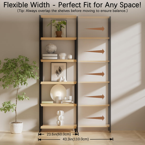 6-Tier Deformable Corner Bookshelf with Metal Frame