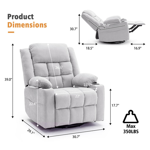 Power Swivel Rocker Recliner Chair with Massage & Heat