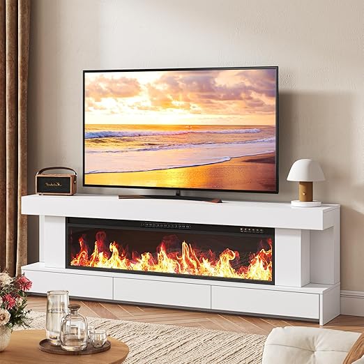 75" Electric Fireplace TV Stand with LED Lights & Storage Cabinets