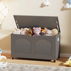 Rattan-Style Storage Chest with Lid and Wheels