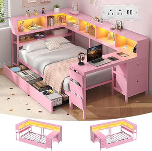Twin Corner Bed with Desk & Storage