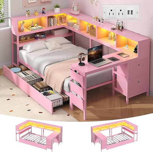 Twin Corner Bed with Desk & Storage