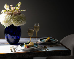 Cobalt Blue Glass Barrel Vase – Handmade, 11.75" H