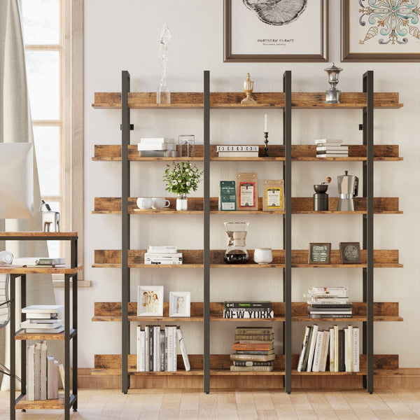 6-Tier Wide Open Bookcase with Back Fence