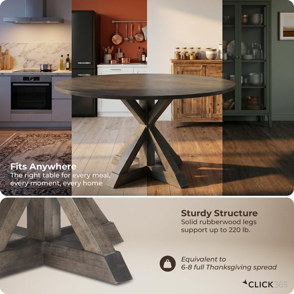 Round Solid Wood Farmhouse Dining Table