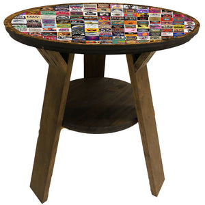 Round Music-Themed End Table with Shelf for Bar or Pub