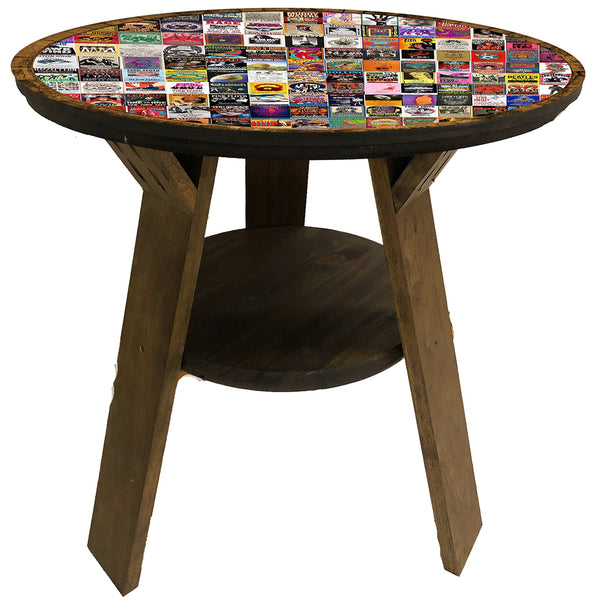 Round Music-Themed End Table with Shelf for Bar or Pub