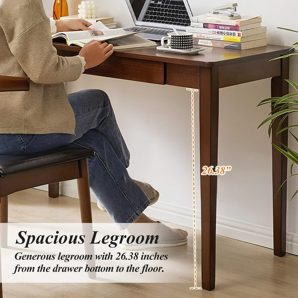 Solid Wood Computer Desk with Drawers – Mid-Century Modern Writing Desk