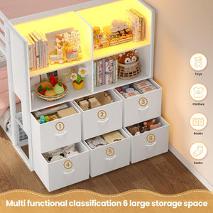 Twin Over Twin Bunk Bed with Storage Drawers & LED Lights