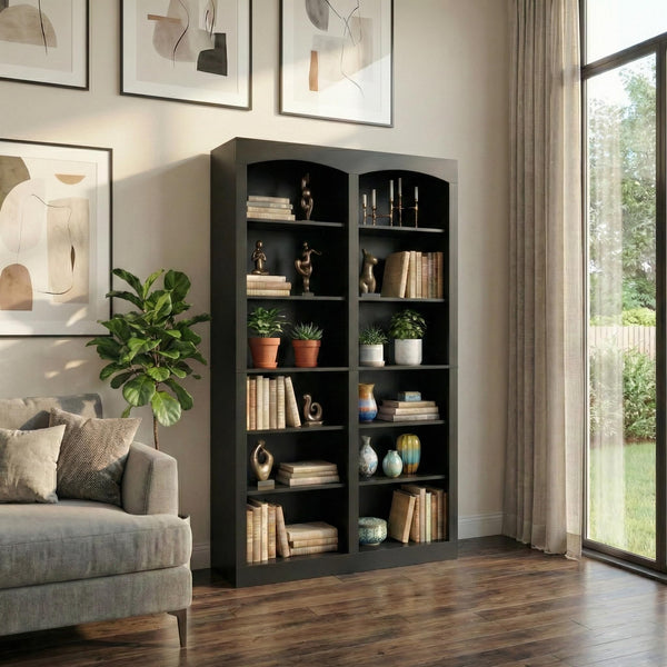 Arched Double-Wide Tall Bookcase, 12-Tier Open Display Shelf