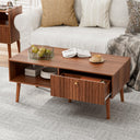 Fluted Door Coffee Table with Storage & Solid Wood Legs