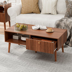 Fluted Door Coffee Table with Storage & Solid Wood Legs