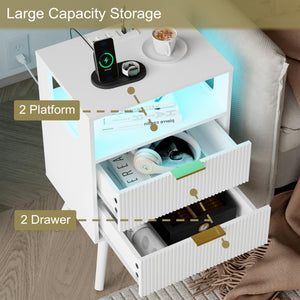 Nightstand with Charging Station and LED Lights