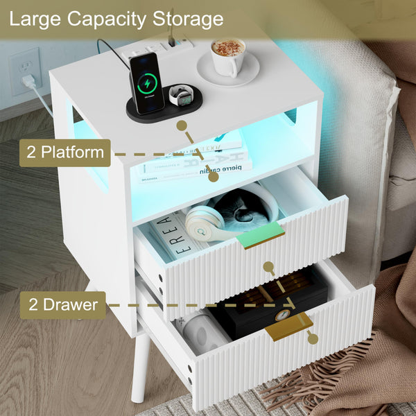Nightstand with Charging Station and LED Lights